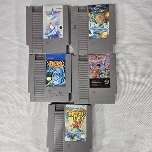 Lot of 5 Nintendo NES Top Gun, Sky Shark, wizardsand Warriors, Bayou Billy, fest